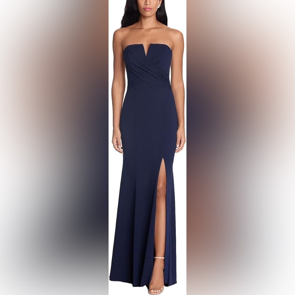 XSCAPE Womens Notch Neck Strapless
Evening Dress size 4 navy blue